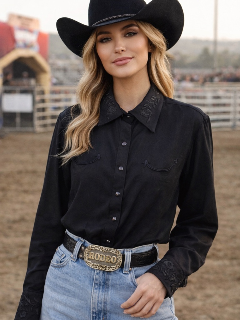 VTG Manuel Cuevas Women Button Up Embroidered L Nashville Western Rodeo Cowgirl